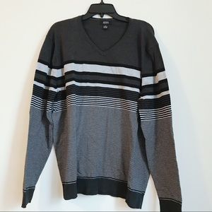 Alfani XL Gray Black Striped V-Neck Sweater